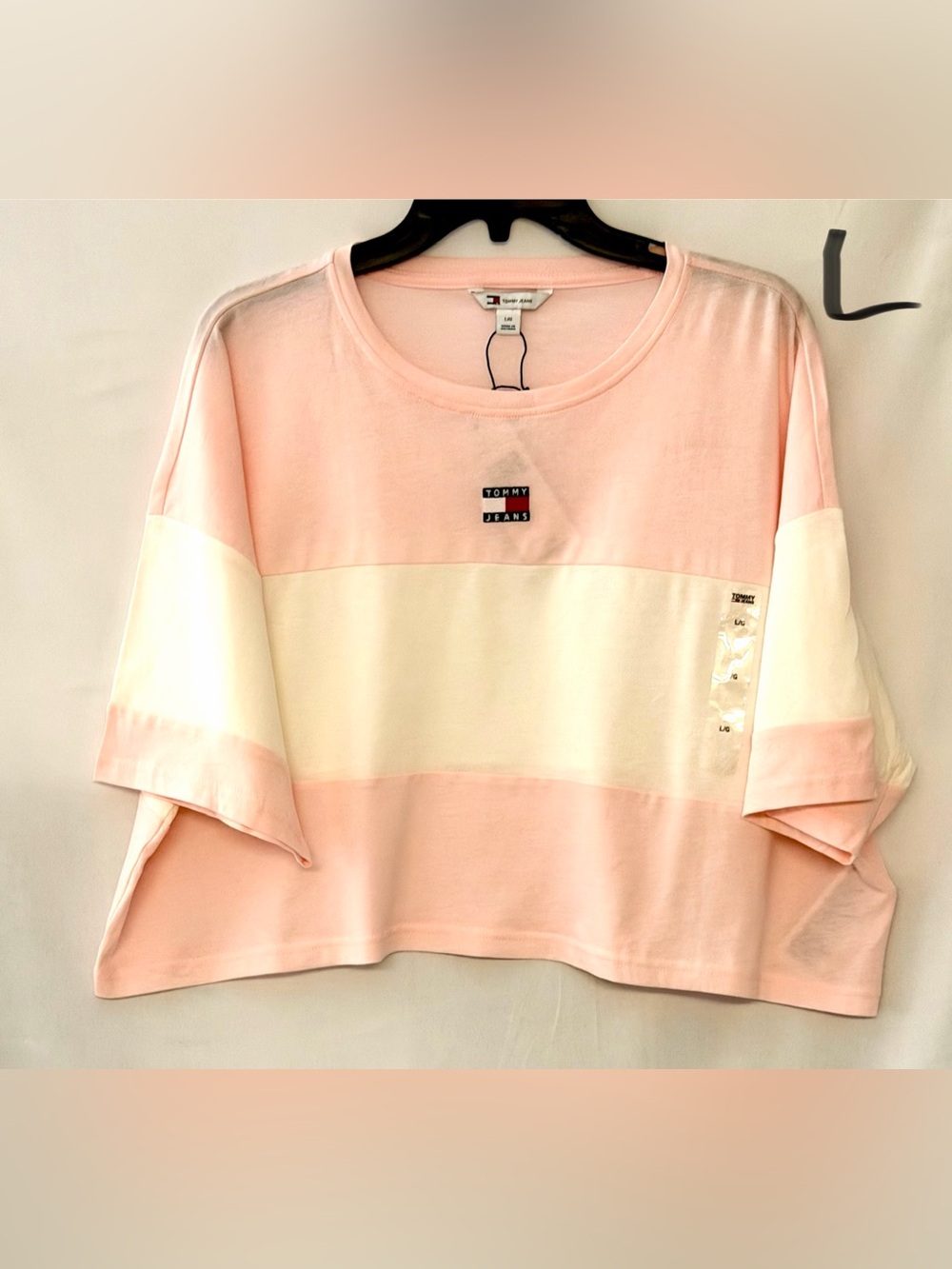 Tommy Hilfiger Pink and White Boxy Cropped Tee